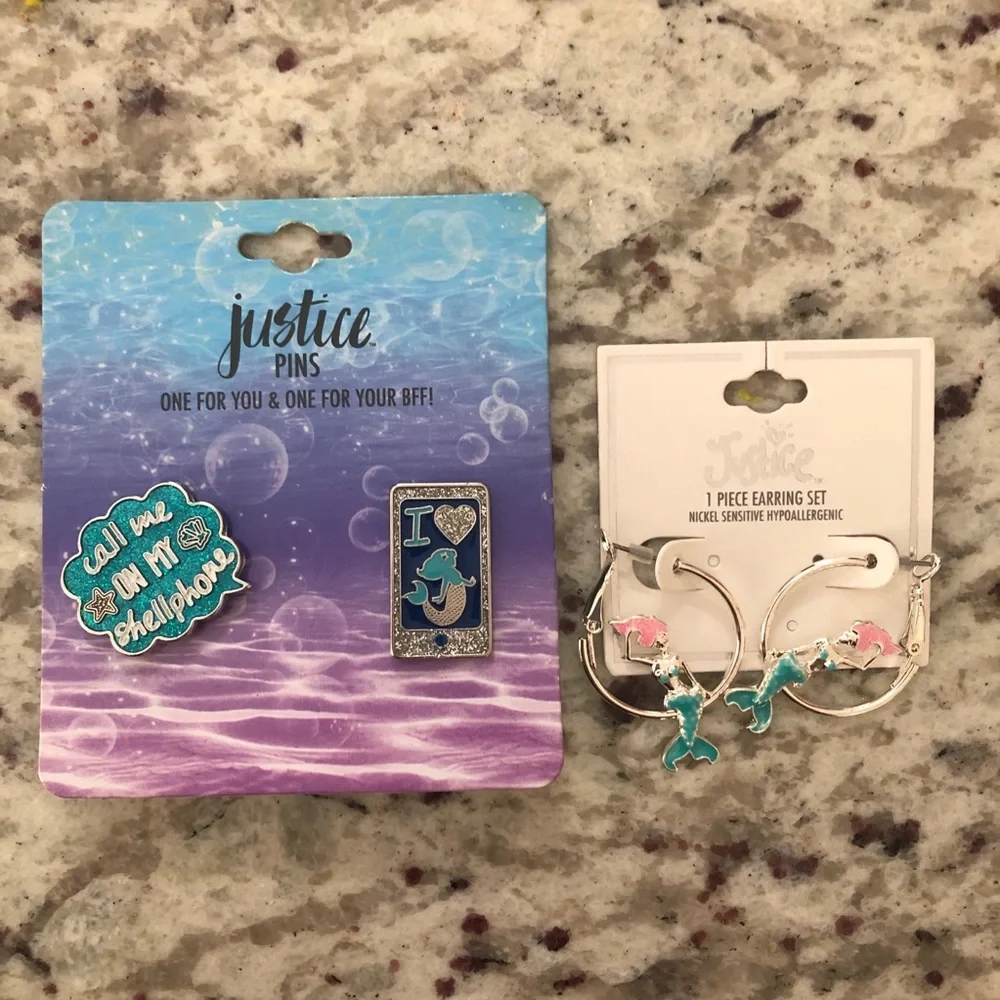 Justice Mermaid Pin and Earring Set